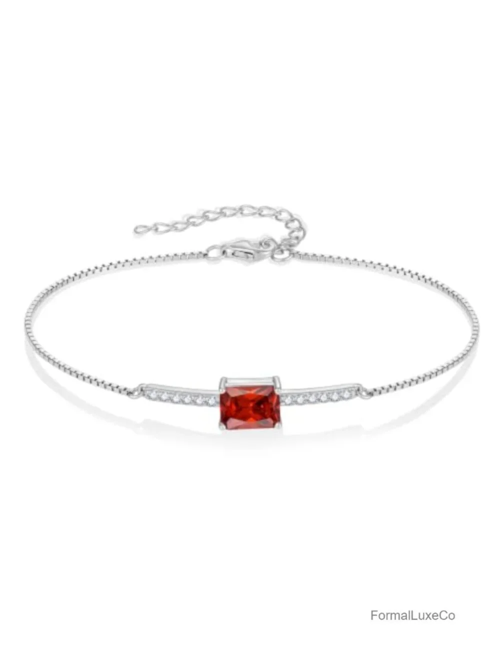 925 Sterling Silver Halo Rectangular Cut Birthstone Bracelet for Her